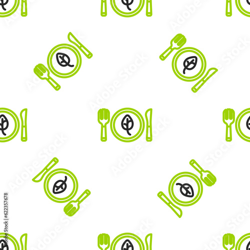 Line Vegan food diet icon isolated seamless pattern on white background. Organic, bio, eco symbol. Vegan, no meat, lactose free, healthy, fresh and nonviolent food. Vector