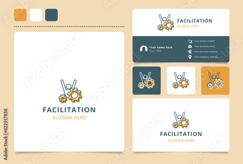 Facilitation logo design with editable slogan. Branding book and business card template.