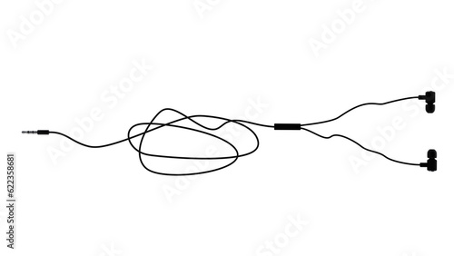 Black wired vacuum earphones isolated on white and transparent background. Minimal concept. 3D render