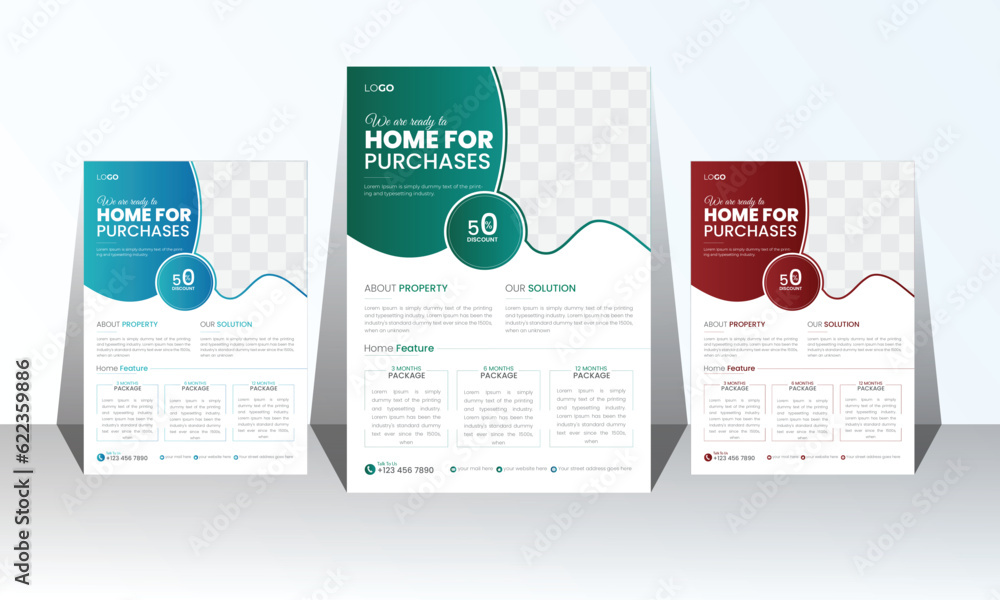 Obraz premium Modern Real-Estate Flyer Template ready use for your business advertisements. Clean, Elegant & Property This templates are ideal to create a unique atmosphere of you Real-Estate Business. 