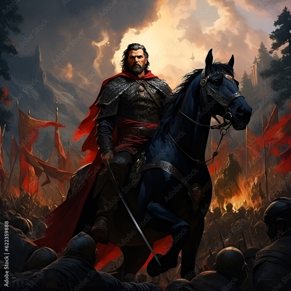 Cossack rider, hero fighter leader, fictional character of fairy tales. AI generative illustration Cossack rider, hero fighter leader, fictional character of fairy tales. AI generative illustration
