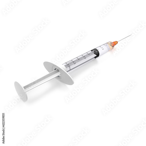 White orange Syringe isolated on white background with Needle attached