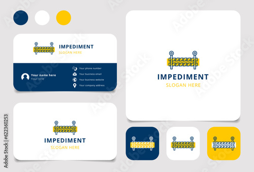 Impediment logo design with editable slogan. Branding book and business card template.