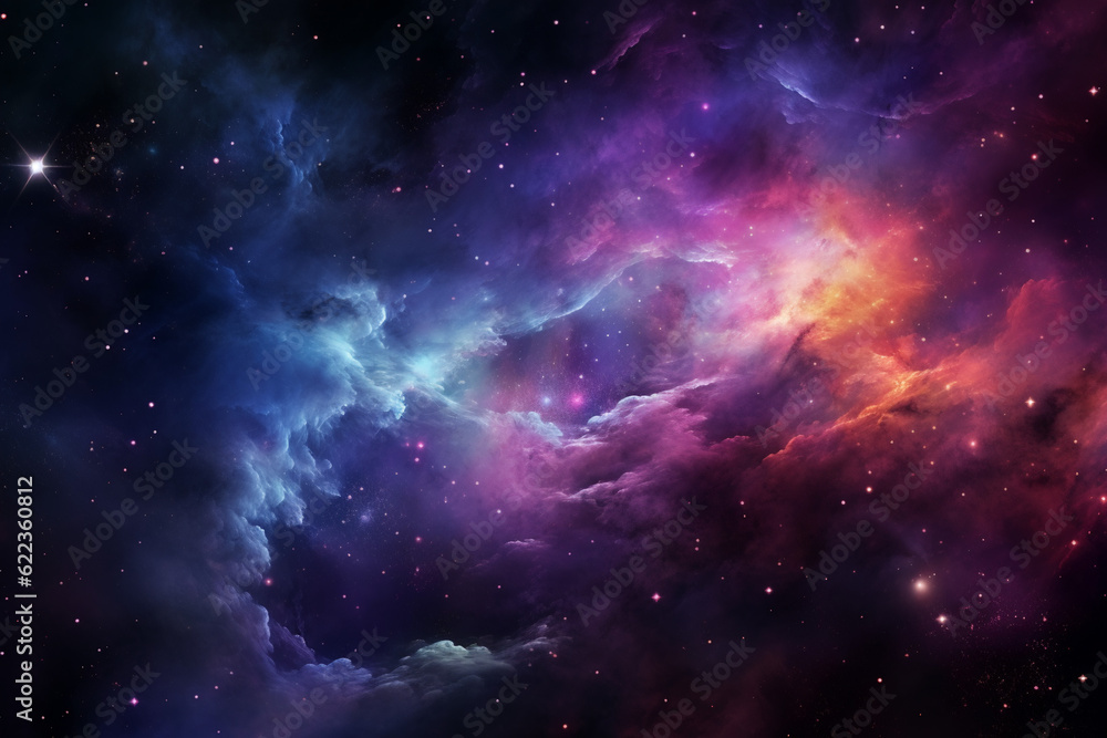 outerspace nebula and stars in dark neon colors, AI generated outerspace nebula and stars in dark neon colors, AI generated