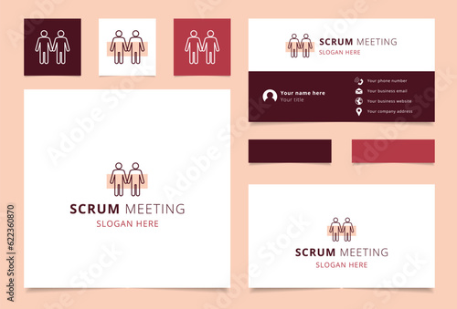 Scrum meeting logo design with editable slogan. Branding book and business card template.