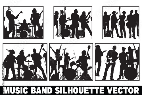 Band silhouette vector, Music group clipart, Musicians silhouette bundle, Rock band silhouettes, Drummer silhouette clipart, Singer silhouette bundle, Musician silhouette graphics, Band members silhou
