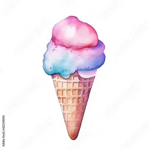 Sweet Ice Cream Candy Background, Square Watercolor Illustration. Sweet Dessert From Confectionery. Ai Generated Soft Colored Watercolor Illustration with Delicious Flavory Ice Cream Candy. photo