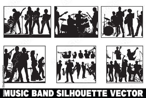 Band silhouette vector, Music group clipart, Musicians silhouette bundle, Rock band silhouettes, Drummer silhouette clipart, Singer silhouette bundle, Musician silhouette graphics, Band members silhou