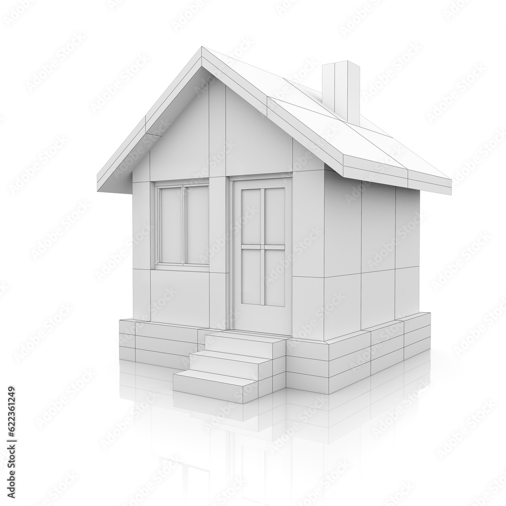 House project. Computer generated visualization in drawing style. Template for your design project. Isolated on white background. 3D illustration House project. Computer generated visualization in drawing style. Template for your design project. Isolated on white background. 3D illustration