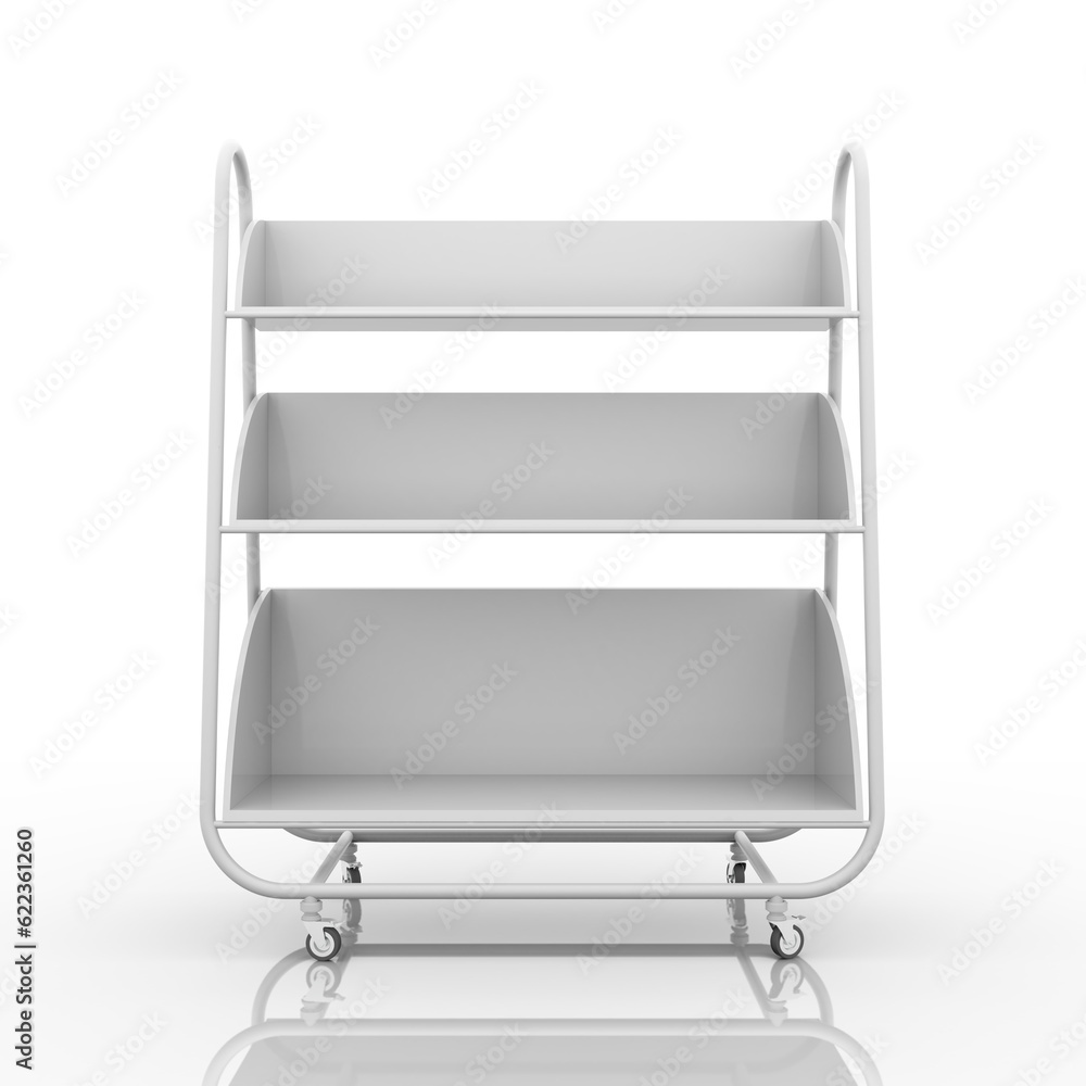 Empty white mobile showcase with reflection on floor. White background. 3D rendering Empty white mobile showcase with reflection on floor. White background. 3D rendering
