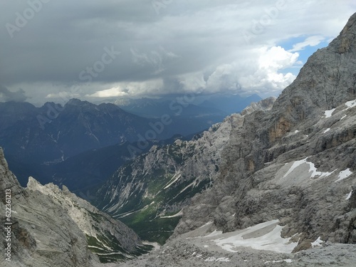 Climb to new bivouac Fanton, Belluno city in Italy photo