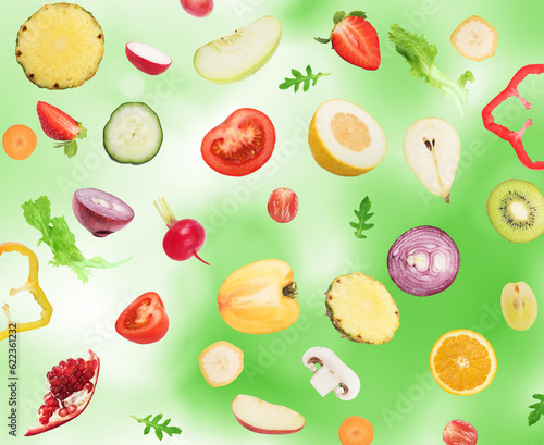 Fototapeta Naklejka Na Ścianę i Meble -  Background of fruits and vegetables . Healthy food for wellness concept