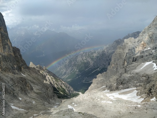 Climb to new bivouac Fanton, Belluno city in Italy photo