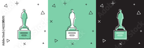 Set Movie trophy icon isolated on white and green, black background. Academy award icon. Films and cinema symbol. Vector