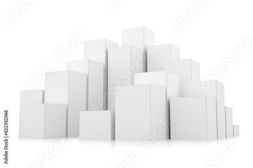 City of boxes isolated on mirror floor. 3D illustration