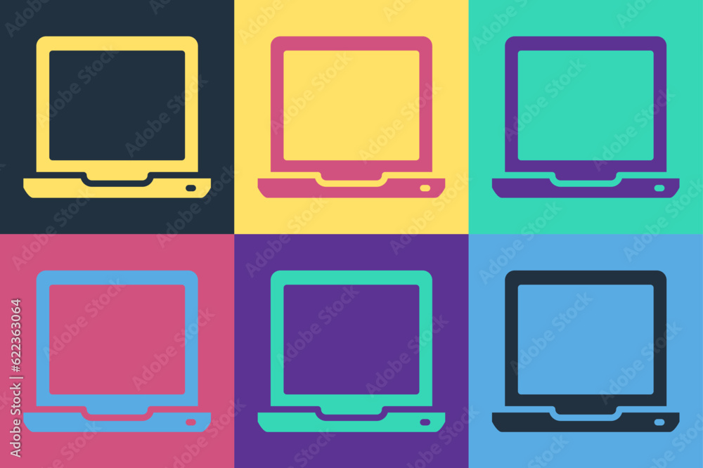 Pop art Laptop icon isolated on color background. Computer notebook with empty screen sign. Vector Pop art Laptop icon isolated on color background. Computer notebook with empty screen sign. Vector