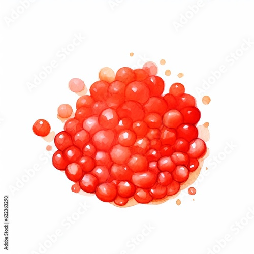 Fresh Organic Red Caviar Fish Background, Square Watercolor Illustration. Healthy Seafood Diet. Ai Generated Soft Colored Watercolor Illustration with Delicious Gourmet Red Caviar Fish.