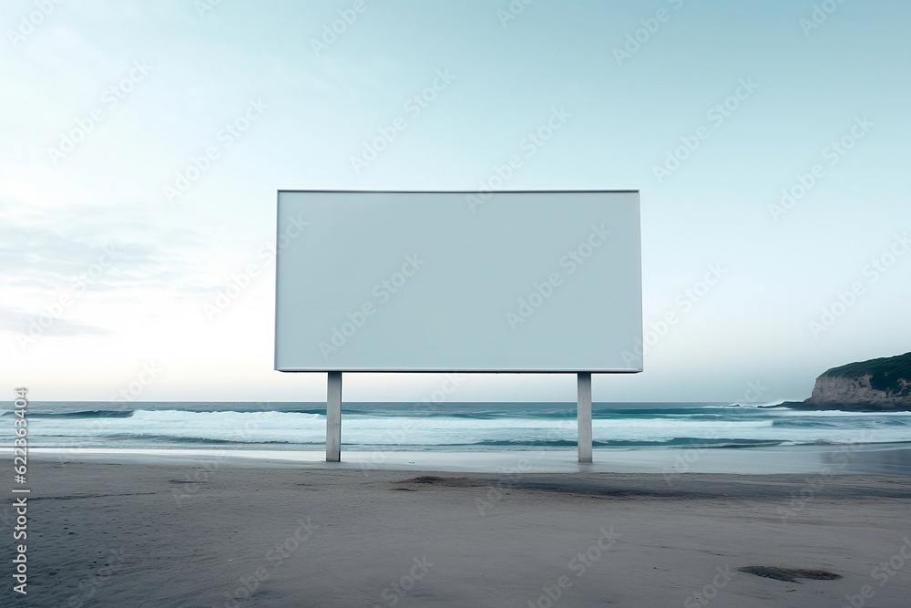 Mock up white outdoor advertising poster on the beach Mock up white outdoor advertising poster on the beach