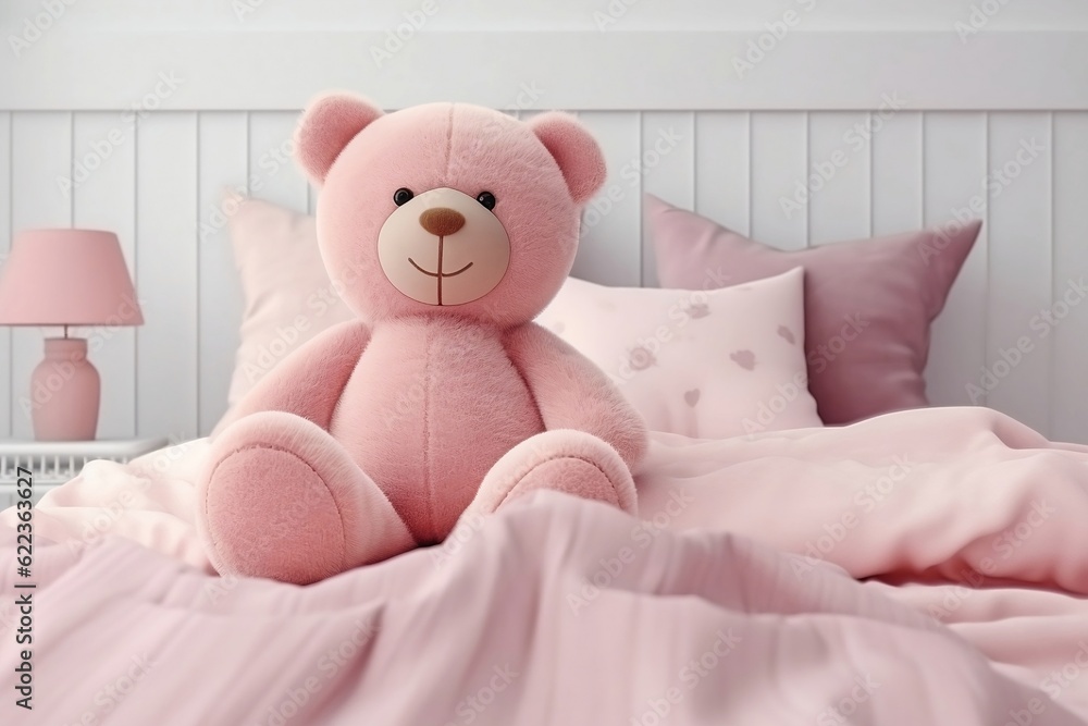 Teddy bear sitting on the bed