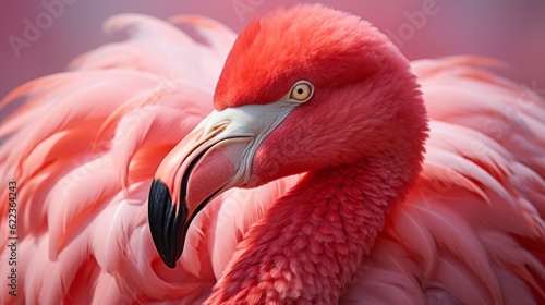 Exquisite Feathers in a Dance of Light, Close Up of a Pink Flamingo Under Backlight, Nature's Golden Ratio.
