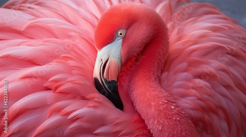 Exquisite Feathers in a Dance of Light, Close Up of a Pink Flamingo Under Backlight, Nature's Golden Ratio. © Phanida