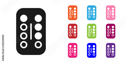 Black Sedative pills icon isolated on white background. Set icons colorful. Vector