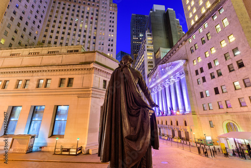 New York City cityscape at Wall Street from Federal Hall.