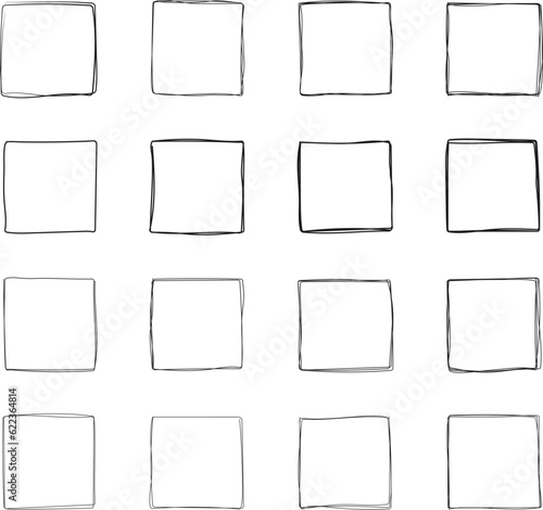 Squares vector set in sketch style. Frames line in hand drawn style. ontinuous line square shape for web, social networks.