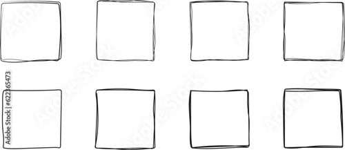 Squares vector set in sketch style. Frames line in hand drawn style. ontinuous line square shape for web, social networks.