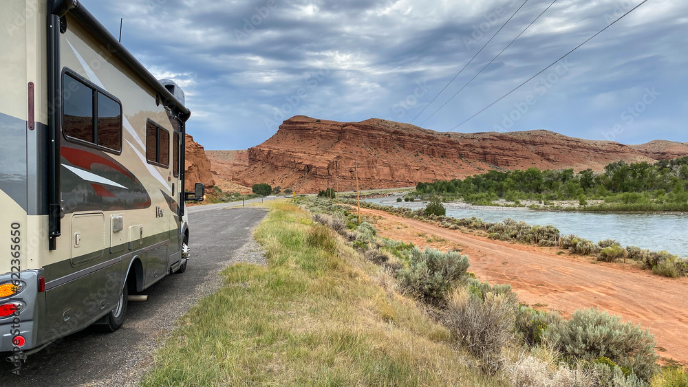 RV Traveling through Wyoming to the West