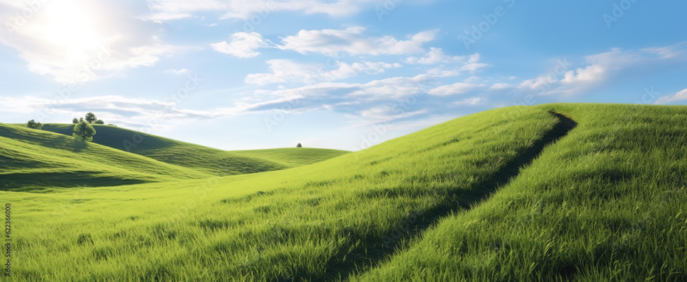 Generative AI: Green grass nature panorama
