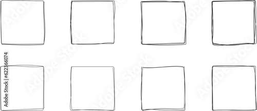 Squares vector set in sketch style. Frames line in hand drawn style. ontinuous line square shape for web, social networks.