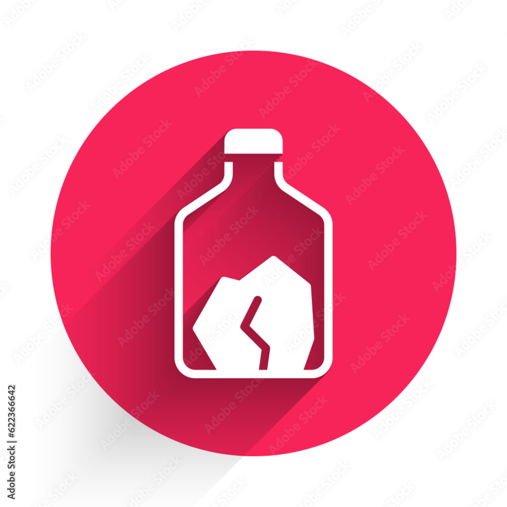 White Ore mining icon isolated with long shadow background. Red circle button. Vector White Ore mining icon isolated with long shadow background. Red circle button. Vector