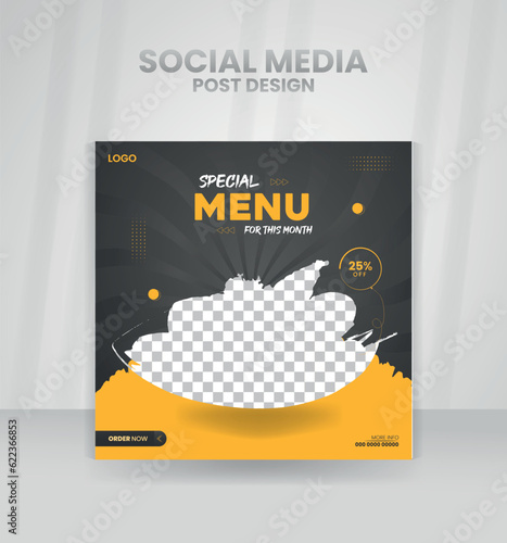 Post a banner about  food on social media.
ideal for luxury restaurant marketing and social media advertising.
layout for social media marketing.