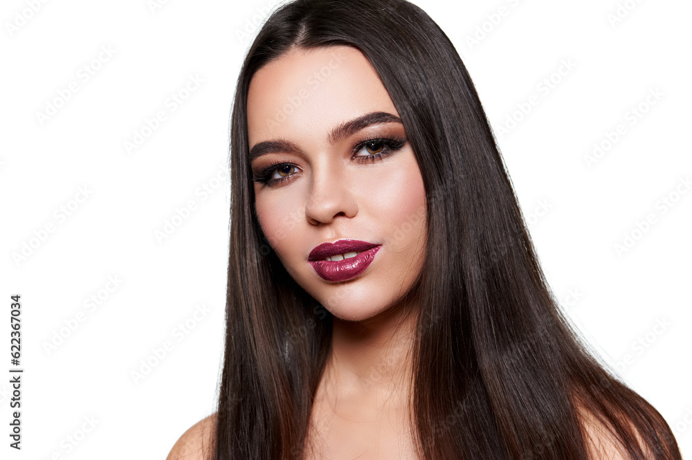 Front portrait of beautiful long haired girl isolated on white Front portrait of beautiful long haired girl isolated on white
