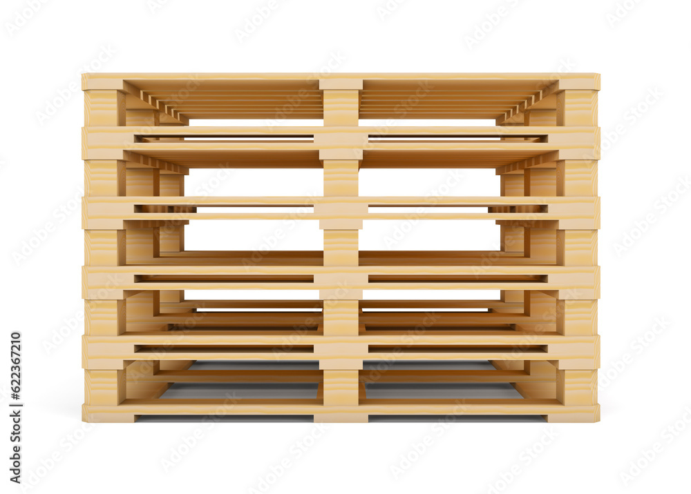 Wooden pallets. Isolated on white. 3D illustration