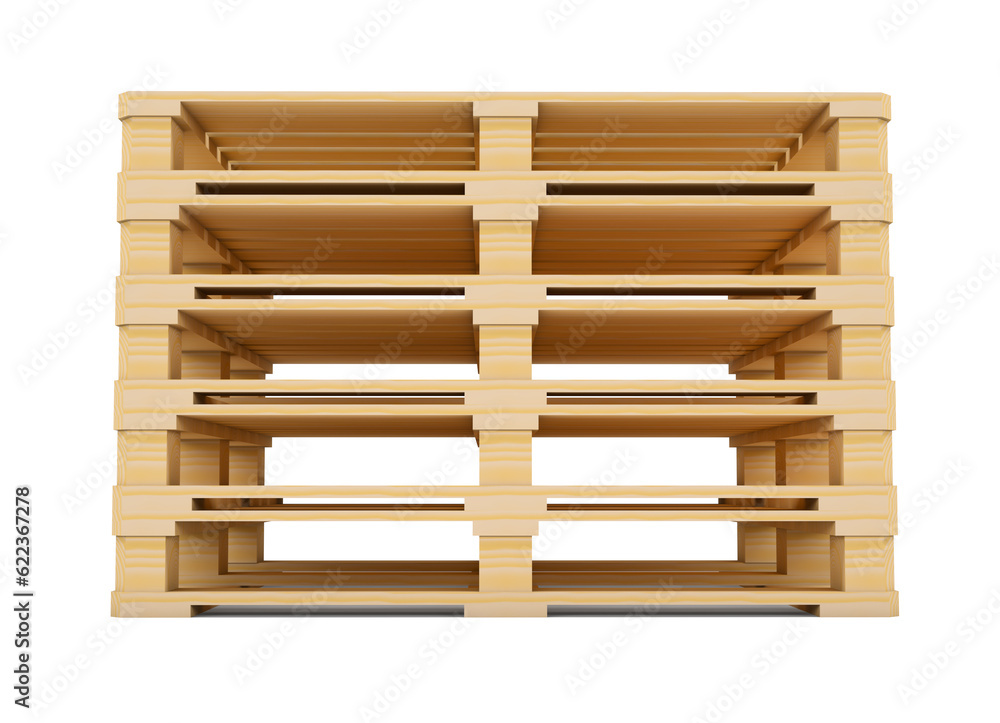 Euro pallets. Front view. 3D illustration isolated on white background Euro pallets. Front view. 3D illustration isolated on white background