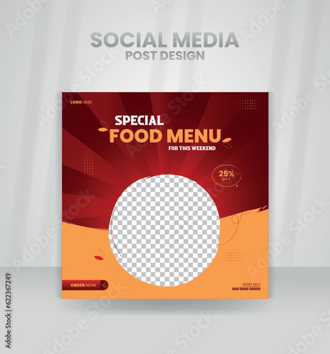 Food menu social media post. square banner template design for food post.
Suitable for Social Media Post restaurant and culinary digital Promotion.
Layout design for marketing on social media.
Post o