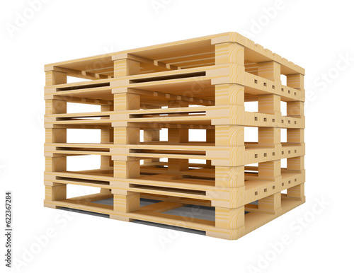 Wooden euro pallets isolated on white background. 3D rendering