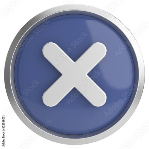 3D close button. Cross sign. 3D illustration.