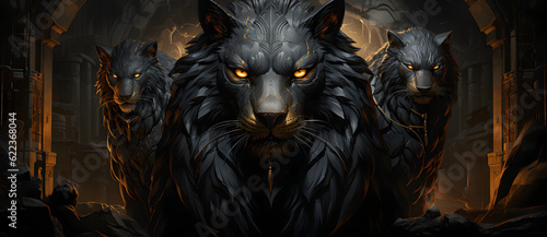 a digital painting of three wolf Generated by AI