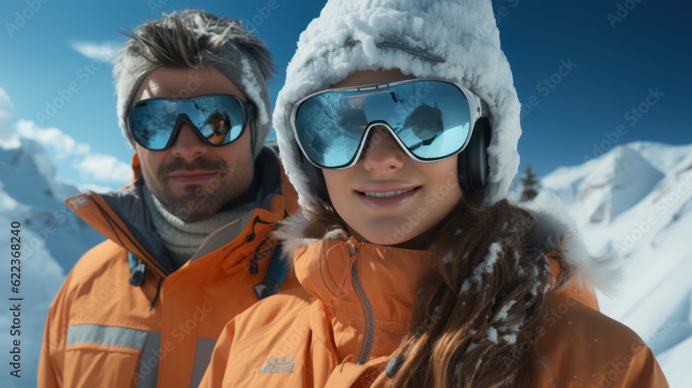 couple in winter clothes, in winter mountains, ai generative couple in winter clothes, in winter mountains, ai generative