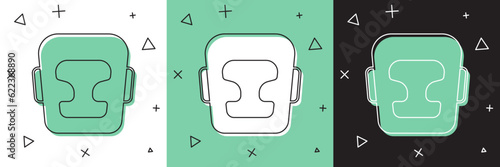 Set Boxing helmet icon isolated on white and green, black background. Vector