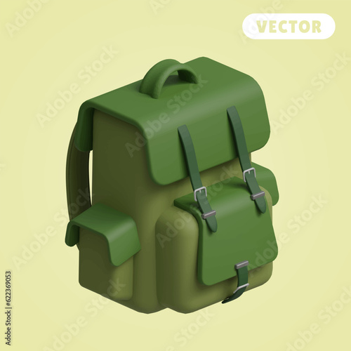 rucksack 3D vector icon set, on cream color background