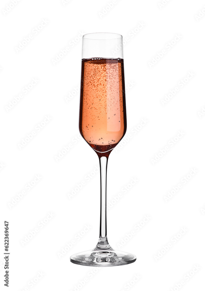 Glass of pink rose champagne with bubbles on white background isolated Glass of pink rose champagne with bubbles on white background isolated