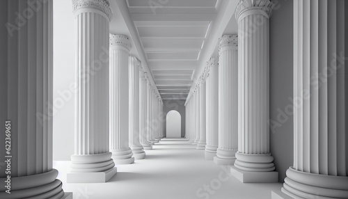 Photographie 3d rendering white corridor pillars background render Ai generated image