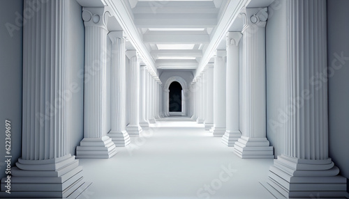 3d rendering white corridor pillars background render Ai generated image