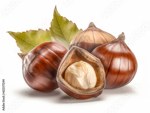 Chestnuts isolated on white background. Generative ai 