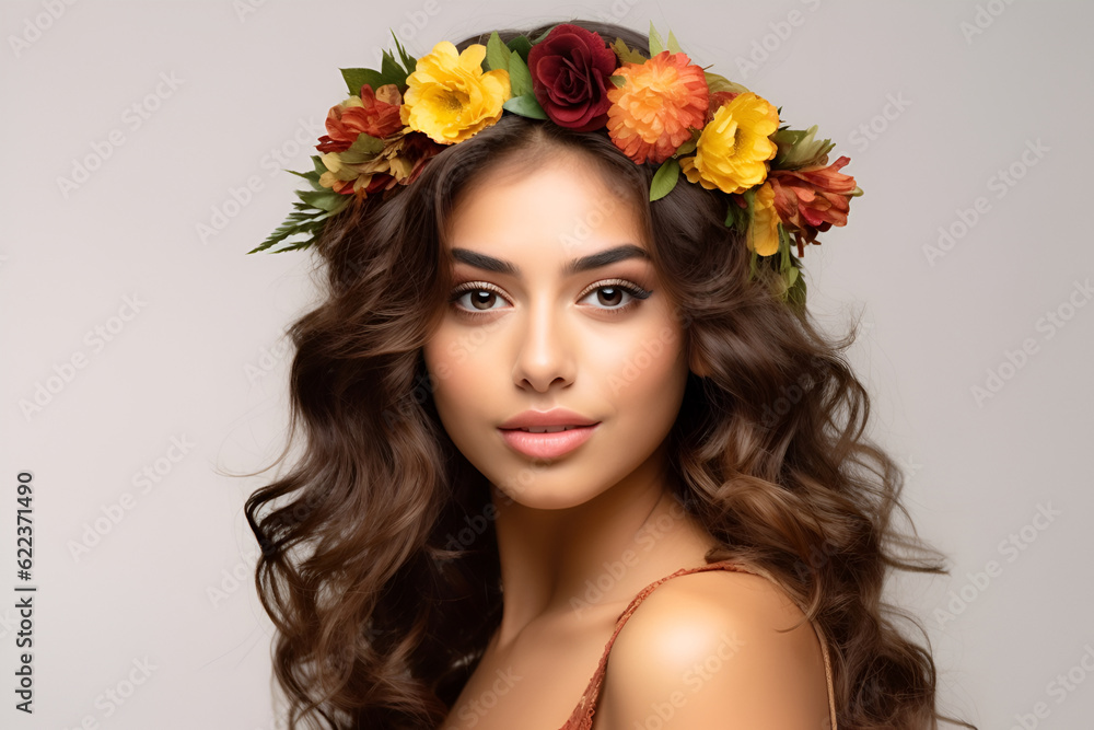 Generative ai studio portrait of beautiful latino brunette young woman on colour backgrounds Generative ai studio portrait of beautiful latino brunette young woman on colour backgrounds