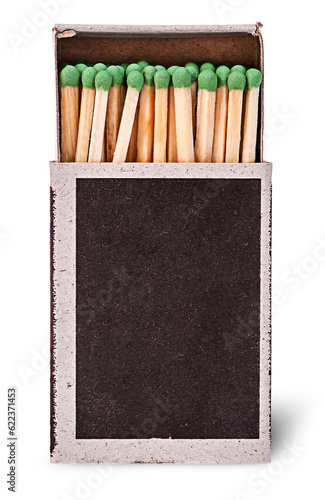 Open box of matches vertically isolated on white background
